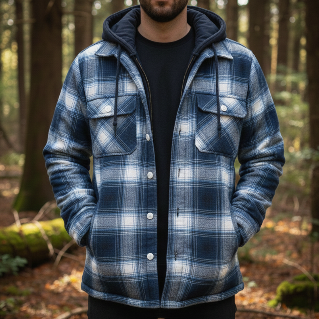 Kariertes Herren-Overshirt mit abnehmbarer Kapuze Gefütterte Outdoorjacke Warme Winterjacke Freizeit Bequem | Sansoti