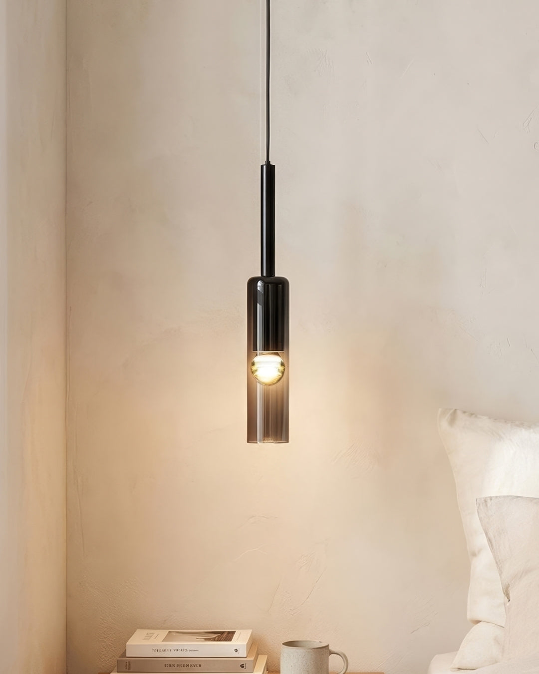 Gerookte Glazen Hanglamp met Minimalistische Metalen Structuur – Moderne Sfeerverlichting voor Eetkamer, Slaapkamer en Woonkamer | Sansoti