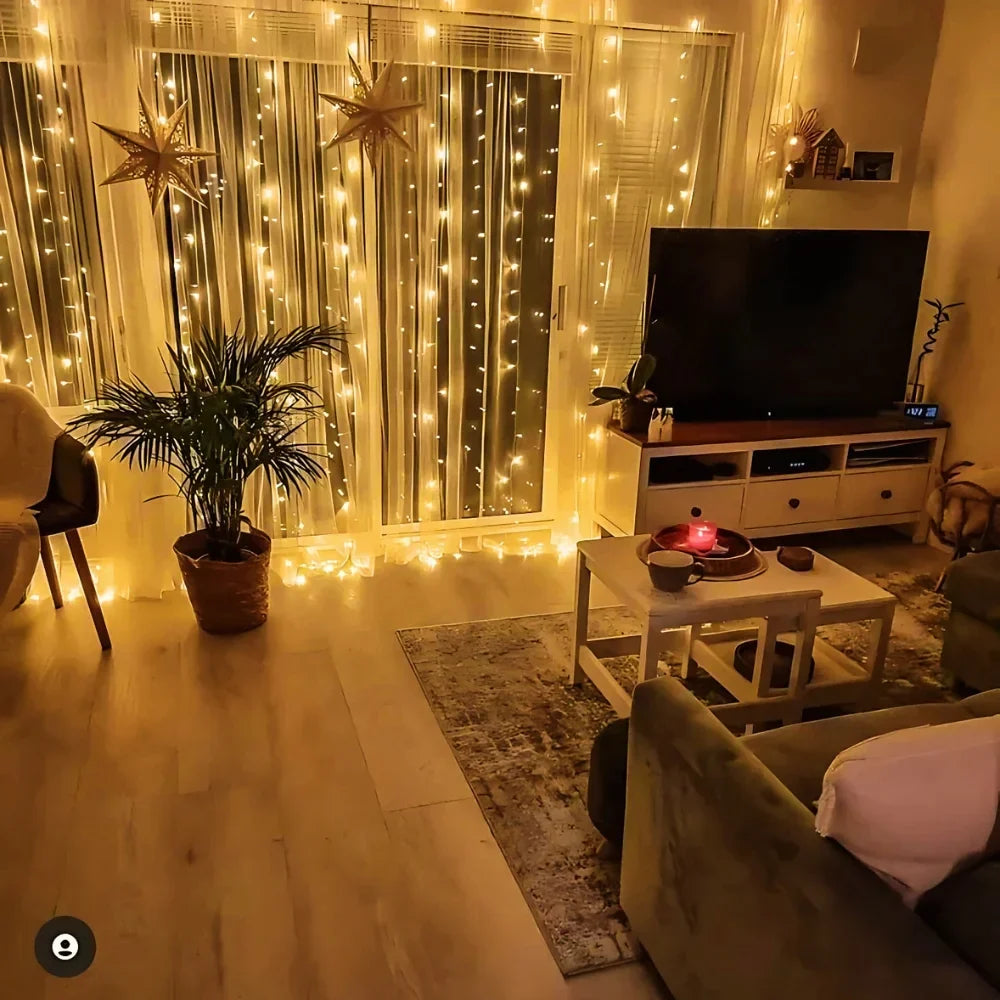 LED Gordijnverlichting Warm Wit 300 Lampjes 3x3m Waterdicht Sfeerverlichting Tuin Balkon Feest Decoratie | Sansoti
