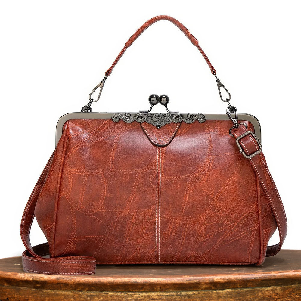 Vintage Handtas met Kliksluiting Retro Clutch Dames Avondtas Feesttas Schoudertas Elegant Design Bruin Zwart | Sansoti
