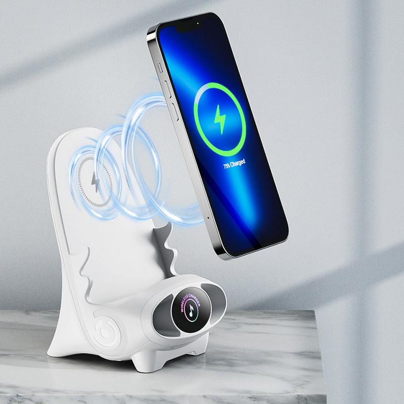 Chargeur de téléphone sans fil avec support en forme de chaise, amplificateur de son, fonction de support, recharge de smartphone, support de bureau | Sansoti