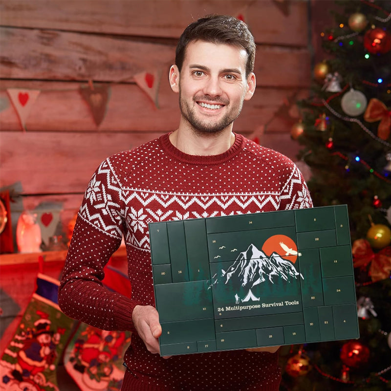 Advent Calendar with Survival Tools, 24 Compartments, Outdoor Camping Hiking Survival Kit Christmas Decoration | Sansoti