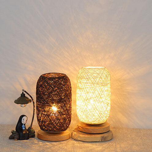 Scandinavische Tafellamp met Natuurlijke Rotan & Houtafwerking Japandi-Stijl | Sansoti