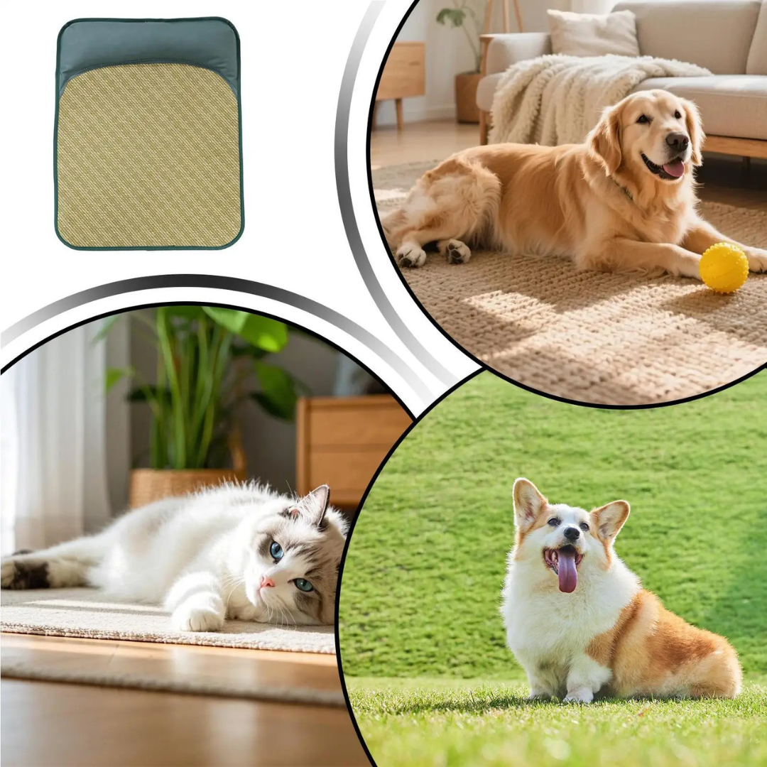 Tapis rafraîchissant respirant pour animaux avec oreiller intégré, pour chiens et chats, fraîcheur et confort en été | Sansoti