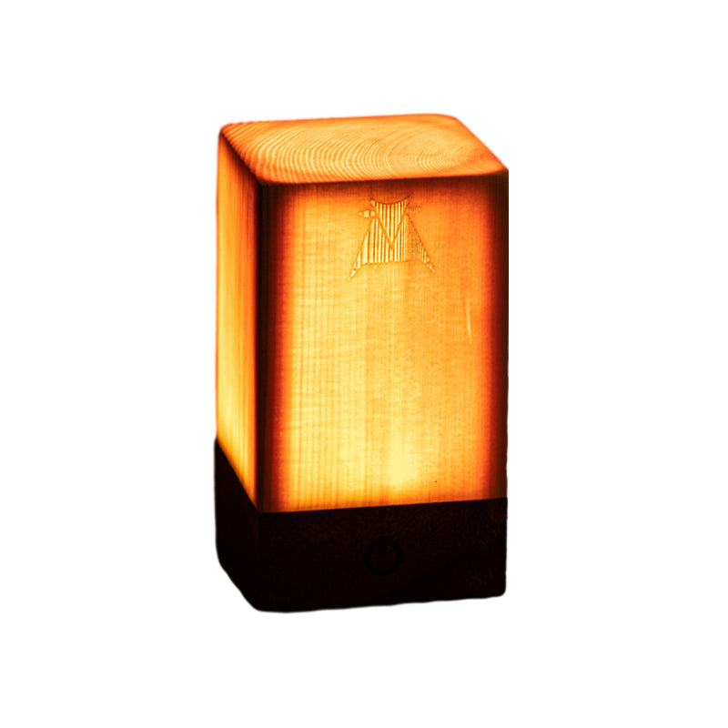 LED Tafellamp Oplaadbaar Touch Dimbaar Houtlook Sfeerlamp Slaapkamer Bureau Draadloos Warm Licht Nachtlampje | Sansoti