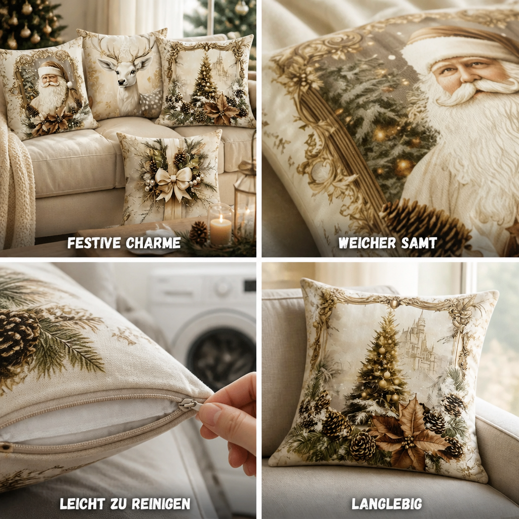 Samt-Kissenbezug mit festlichem Motiv 45×45 cm Gold Baumwoll-Polyester Reißverschluss Quadratisch Dekorativ für den Innenbereich | Sansoti