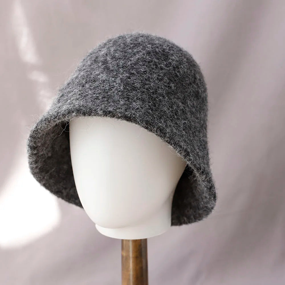 Wool Bucket Hat for Women Fisherman Hat Winter Warm Wool Texture Foldable Retro Vintage Style Casual Hat | Sansoti