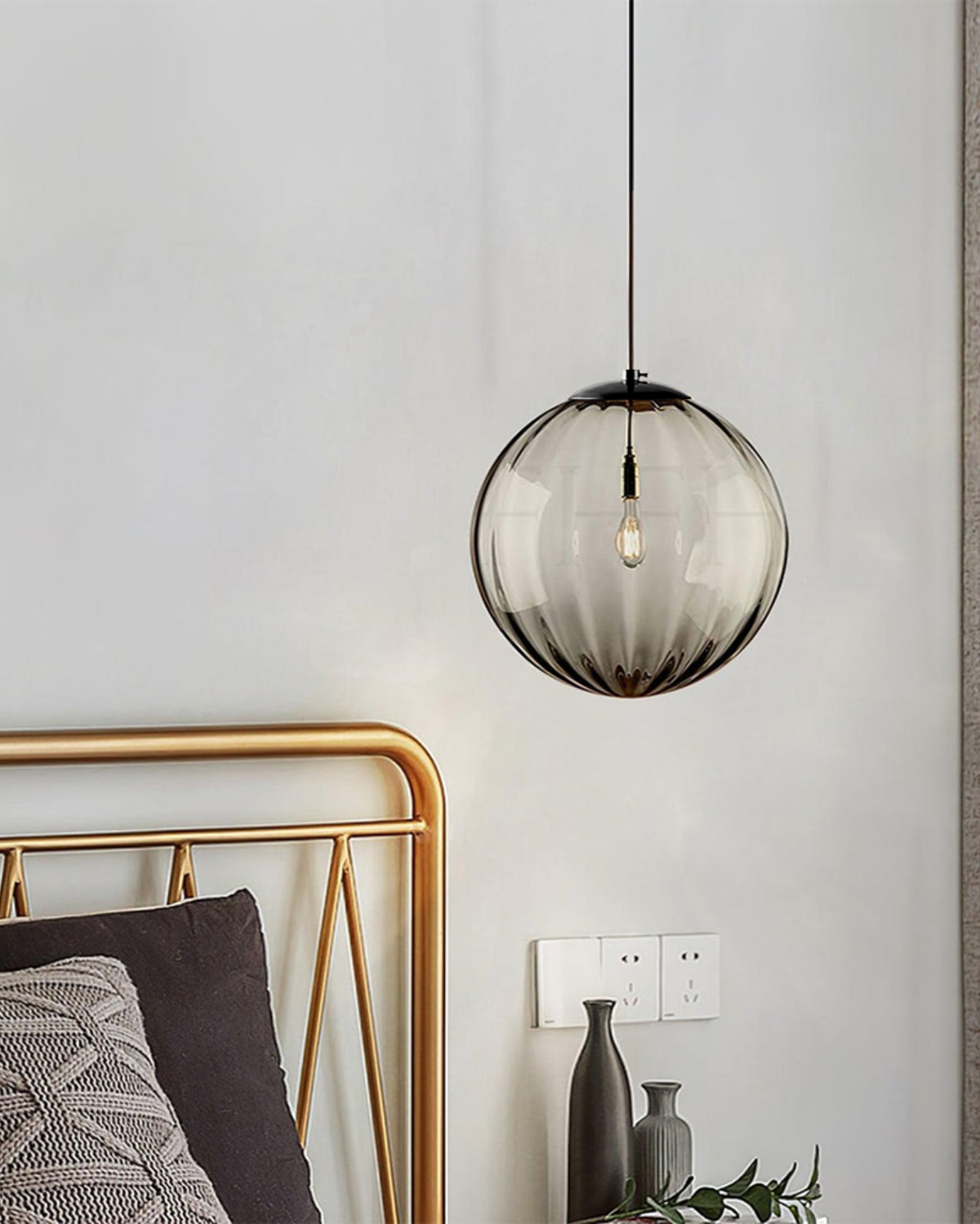 Glazen Hanglamp Bol met Structuur Grijs Bruin Rood Groen Amber Eetkamer Woonkamer | Sansoti