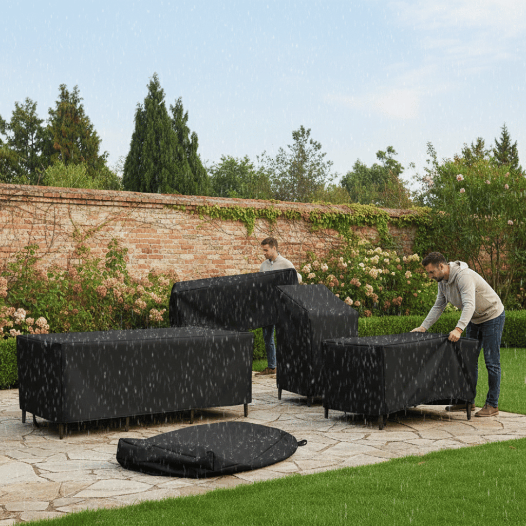 Tuinmeubelhoes Weerbestendig Polyester UV-Bescherming Vierkant Rechthoek Zwart Zilver Waterdicht Buiten | Sansoti