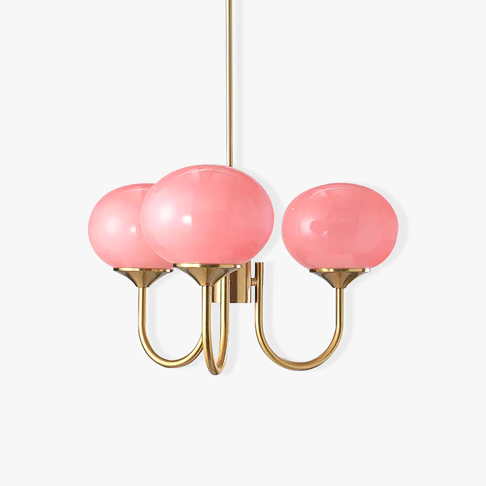 Glazen Kroonluchter Met Roze Witte Of Creme Bollen En Gouden Of Chromen Frame Moderne Design Kroonluchter Met 3 Of 5 Lichtpunten Voor Woonkamer En Eetkamer | Sansoti