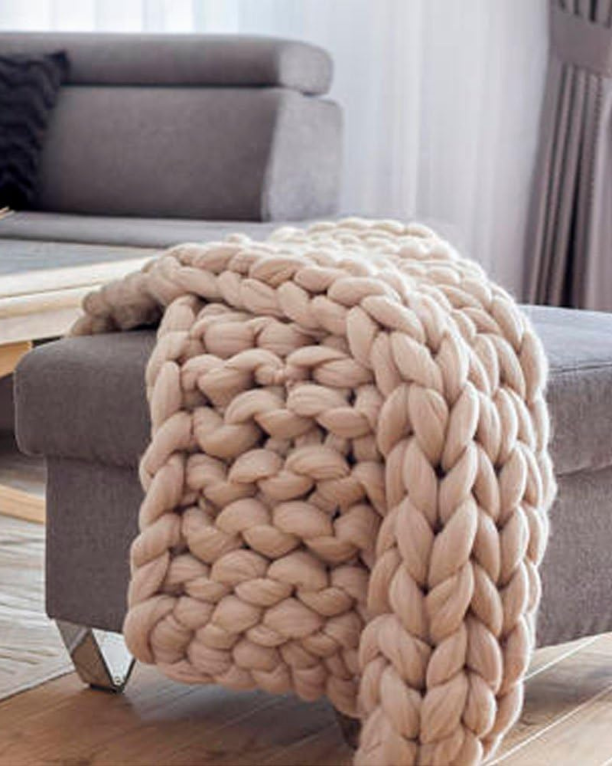 Handgebreid Chunky Plaid – Dik Gebreide Deken in Zachte Chenille voor Bank en Bed | Sansoti