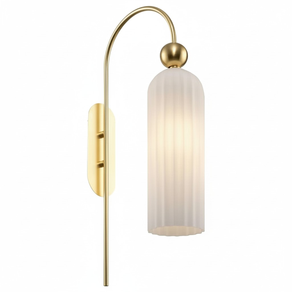 Geribbelde Glazen Wandlamp Cilindervorm met Gouden Fitting voor Gang, Slaapkamer, Woonkamer | Sansoti