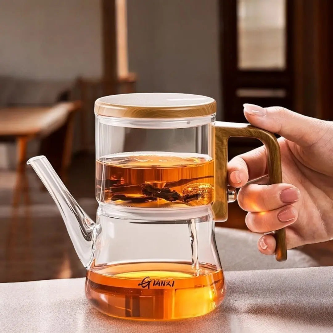 Teekanne aus Glas mit magnetischem Filter, Borosilikat, Holzgriff, 740 ml, loser Tee | Restfield