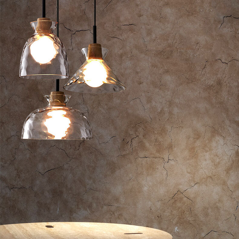 Hanglamp Glas Hout Transparant E26 Woonkamer Slaapkamer Eetkamer Pendellamp Glazen Kap Bell Cone Bowl Industrieel Retro | Sansoti