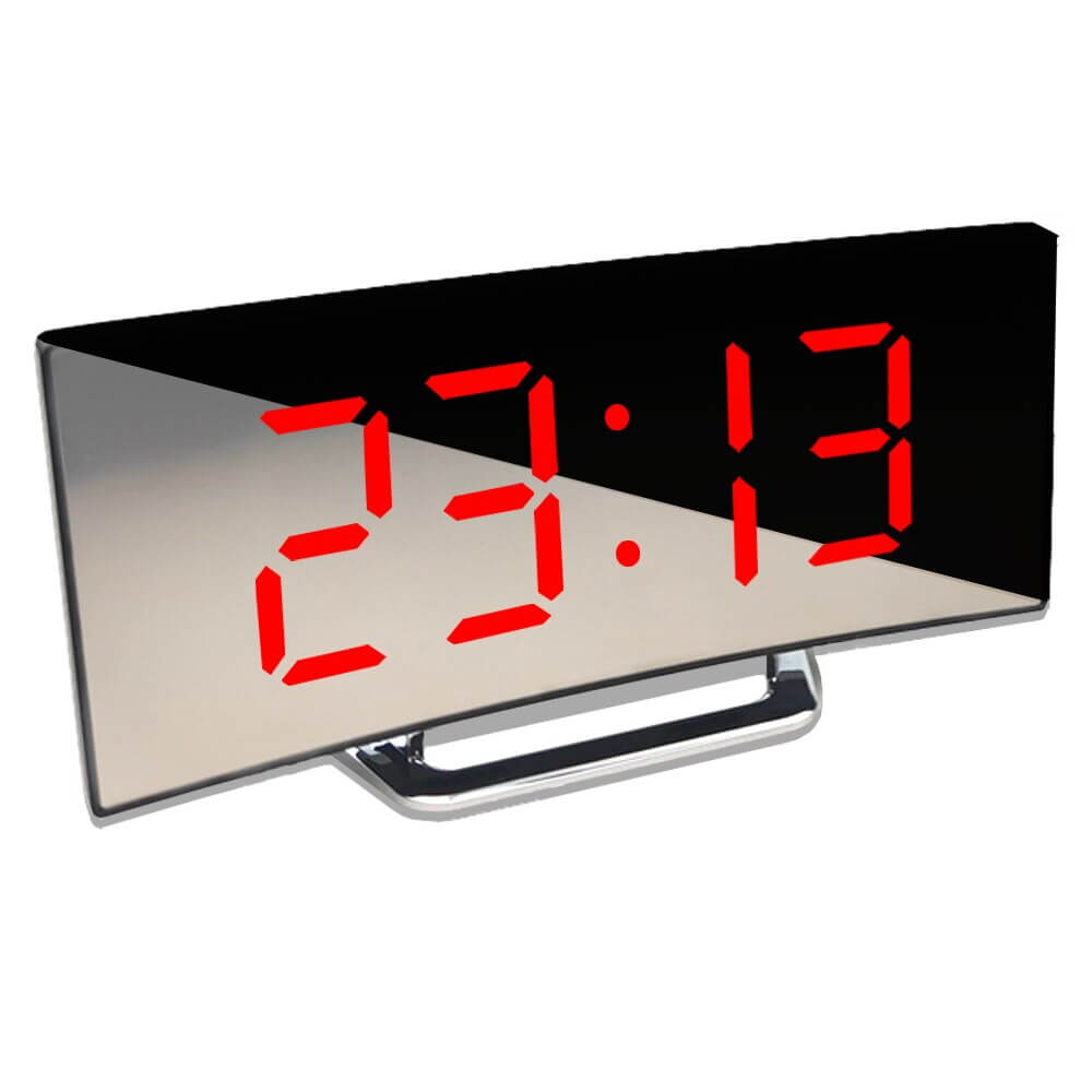Moderne gebogen led wekkerklok met dimbare digitale display en snoozefunctie voor slaapkamer en bureau | Sansoti