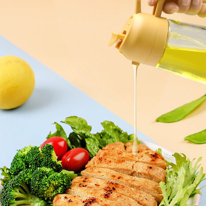 Vaporisateur et distributeur d’huile en verre 2-en-1, flacon à pompe et spray pour vinaigre et sauce soja, dosage en cuisine, huile 470ml | Sansoti