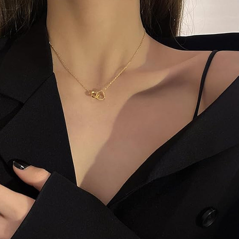 Hartvormige Ketting Twee Harten Titanium Staal Vrouwen Romantisch Sieraad Goud Zilver Rosé Geschenkdoos | Sansoti
