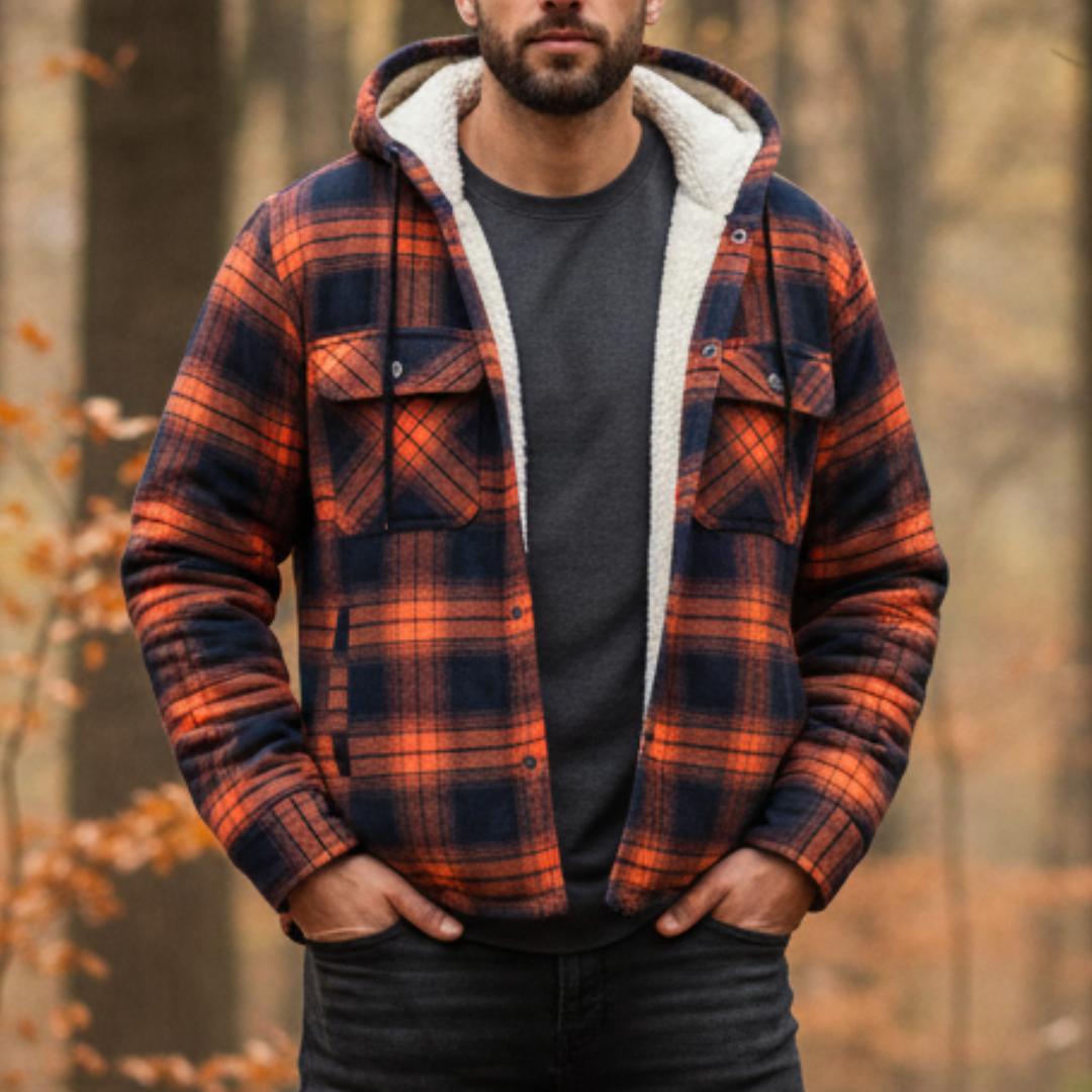 Gefüttertes Flanell-Overshirt für Herren, kariertes Hemdjacke mit Kapuze, warme Winterjacke, Herbst-Outdoor-Arbeitskleidung | Sansoti