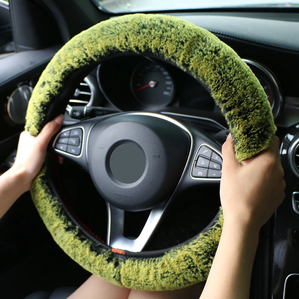 Plüsch-Lenkradbezug 38 cm, Winterkomfort, weich, atmungsaktiv, handgefertigt, Auto-Innenraum, warmer Lenkradschutz | Sansoti