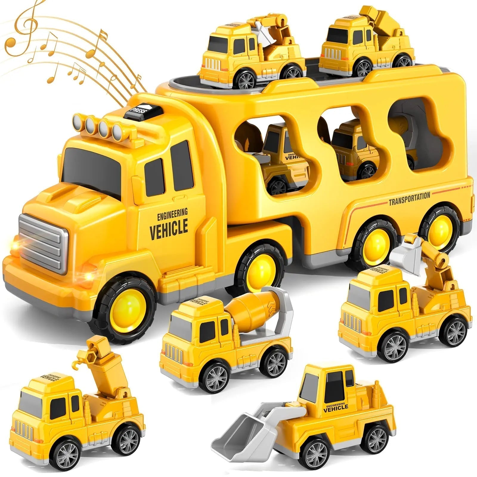 Spielzeug-Autotransporter mit Licht und Sound für Kinder – Doppeldeckiges Fahrzeugset mit Stauraum | Sansoti