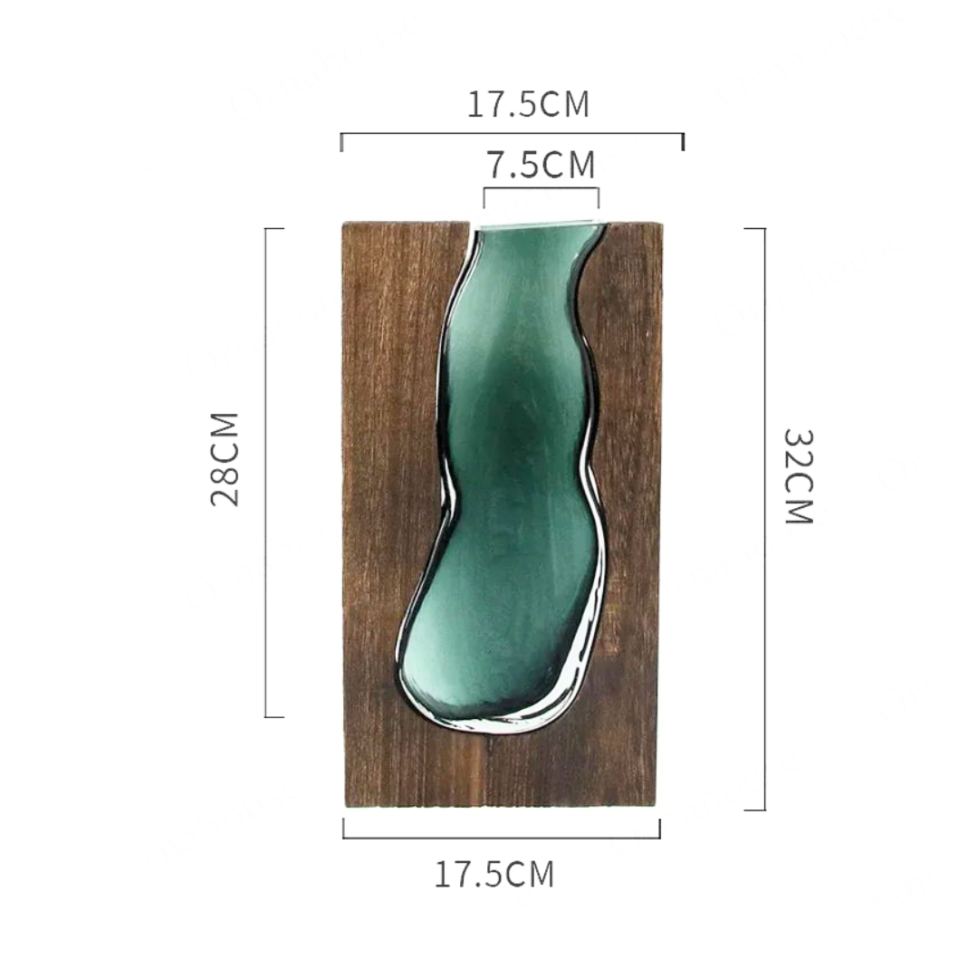 Glazen vaas met natuurlijke houtrand live edge stijl Scandinavisch design decoratief voor bloemen | Sansoti