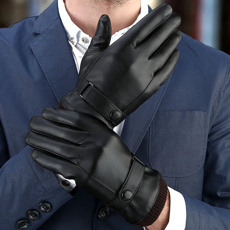 Touchscreen Leren Handschoenen Heren Winter Synthetisch Leer Windproof Warm Autorijden Fietshandschoenen | Sansoti
