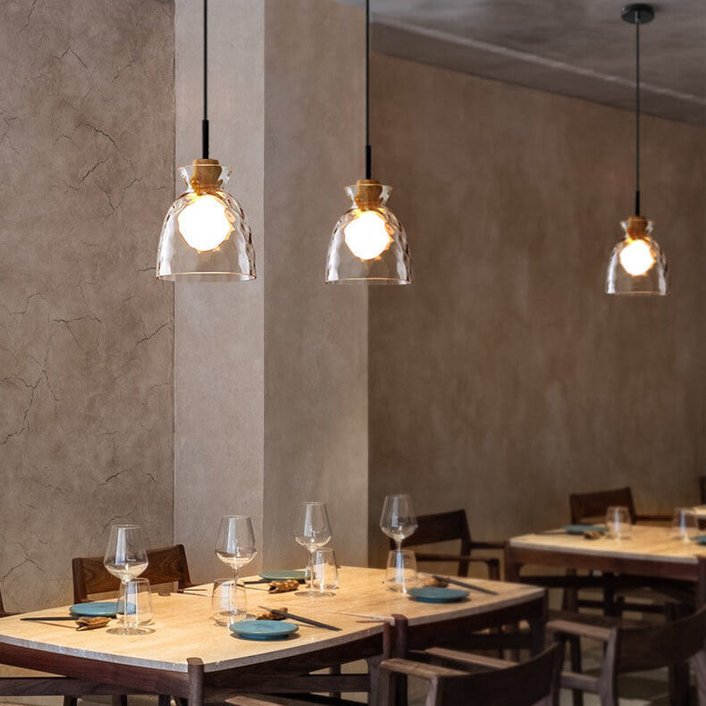 Hanglamp Glas Hout Transparant E26 Woonkamer Slaapkamer Eetkamer Pendellamp Glazen Kap Bell Cone Bowl Industrieel Retro | Sansoti