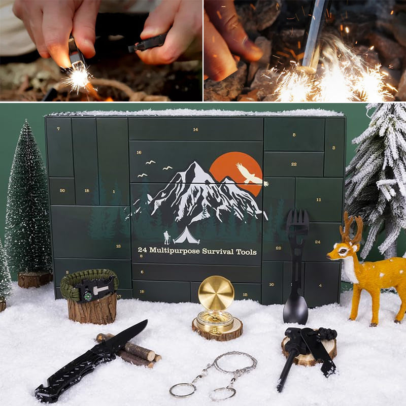 Outdoor Survival Adventskalender 24 Dagen – Compleet Overlevingsset met Gadgets en Gereedschap voor Avonturiers | Sansoti