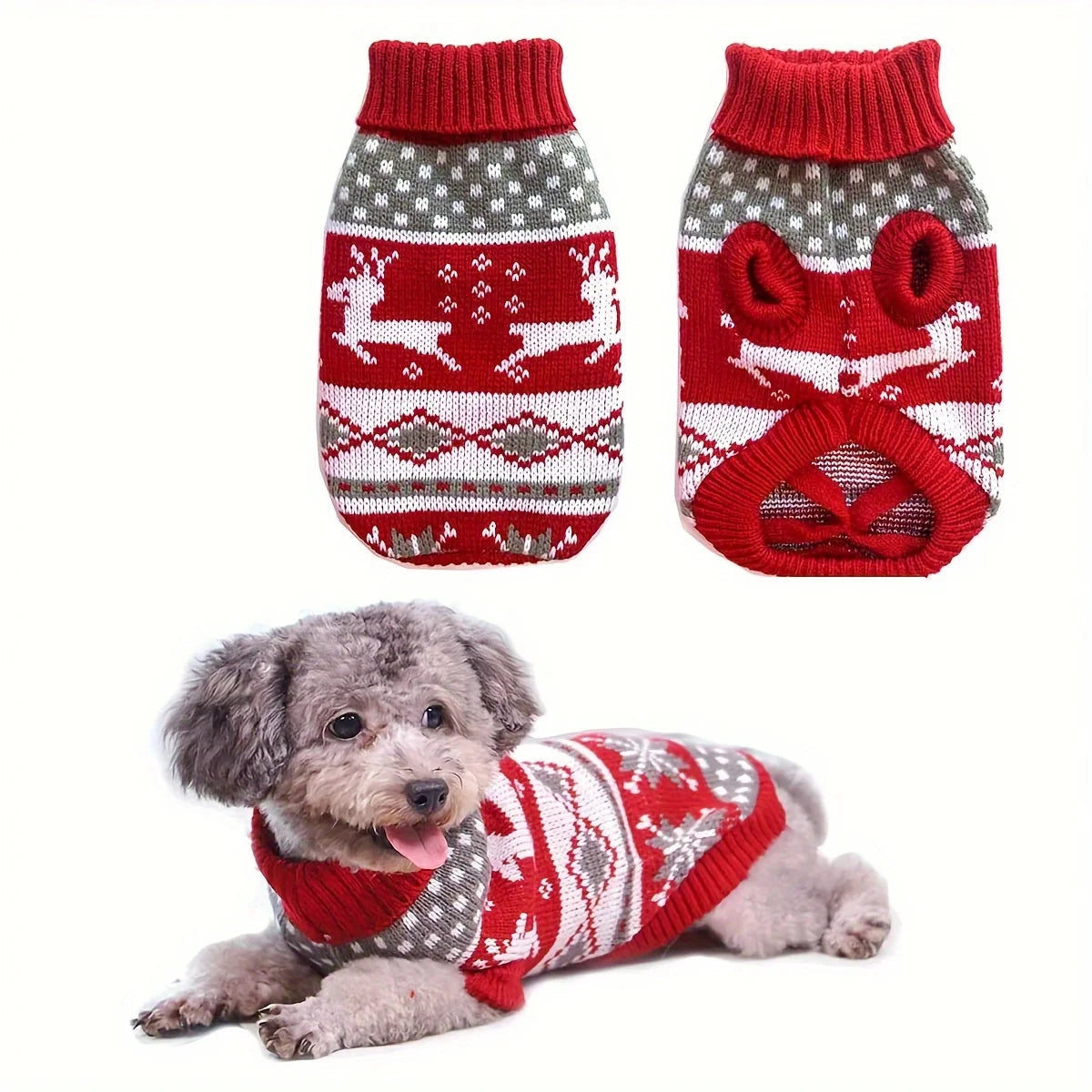 Knitted Pet Sweater with Festive Winter Pattern for Dogs and Cats Sizes S-XL Red Acrylic Warm Christmas Sweater | Sansoti
