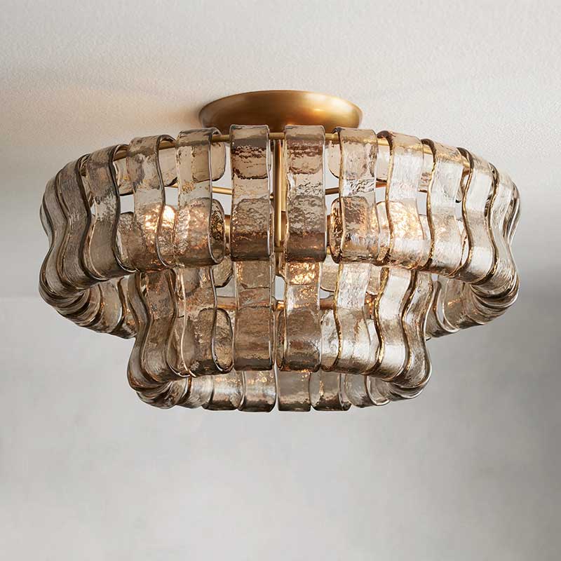 Plafondlamp Glas Textuur Ø46cm Messing Brons 3 Lichtpunten Woonkamer Slaapkamer Eetkamer Modern Design Verlichting | Sansoti