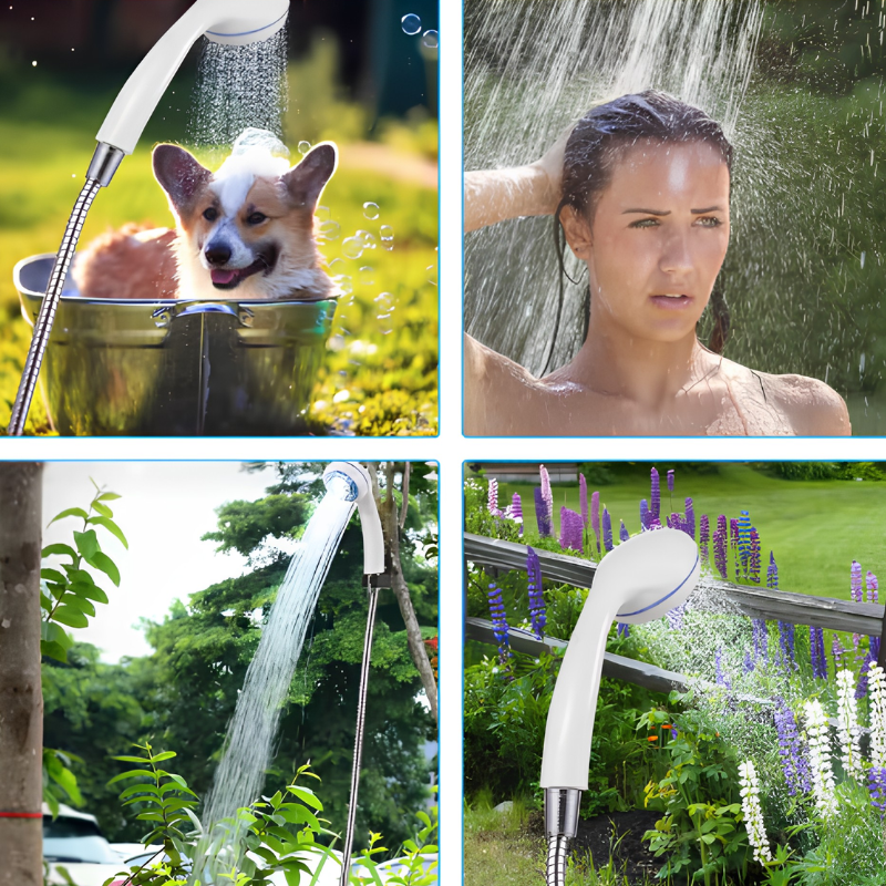 Rechargeable Shower Pump with Hand Shower for Camping Travel Outdoor Portable Hand Shower Flexible Hose Blue | Sansoti