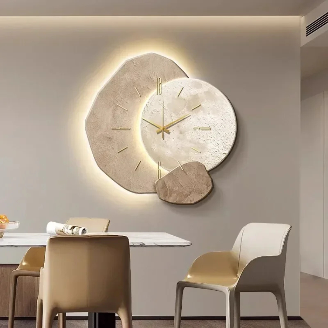 LED Wandklok van Natuurlijk Hout – Modern Design met Zachte Sfeerverlichting | Sansoti
