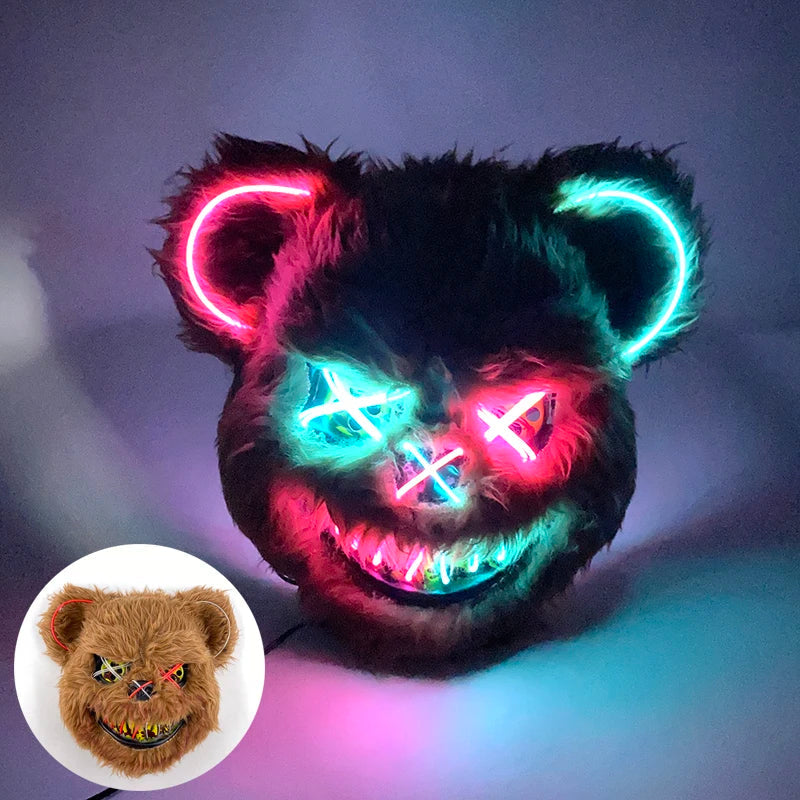Oplichtend LED Neon Masker Beer Konijn Horror Halloween Griezelfeest Verkleedkostuum Spookhuis Party Decoratie | Sansoti