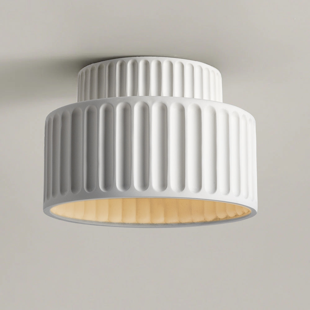 Deckenleuchte Gerippt Resin E27 Weiß Kompakt Modernes Interieur Wohnzimmer Küche Schlafzimmer Retro Design Deckenlampe | Restfield