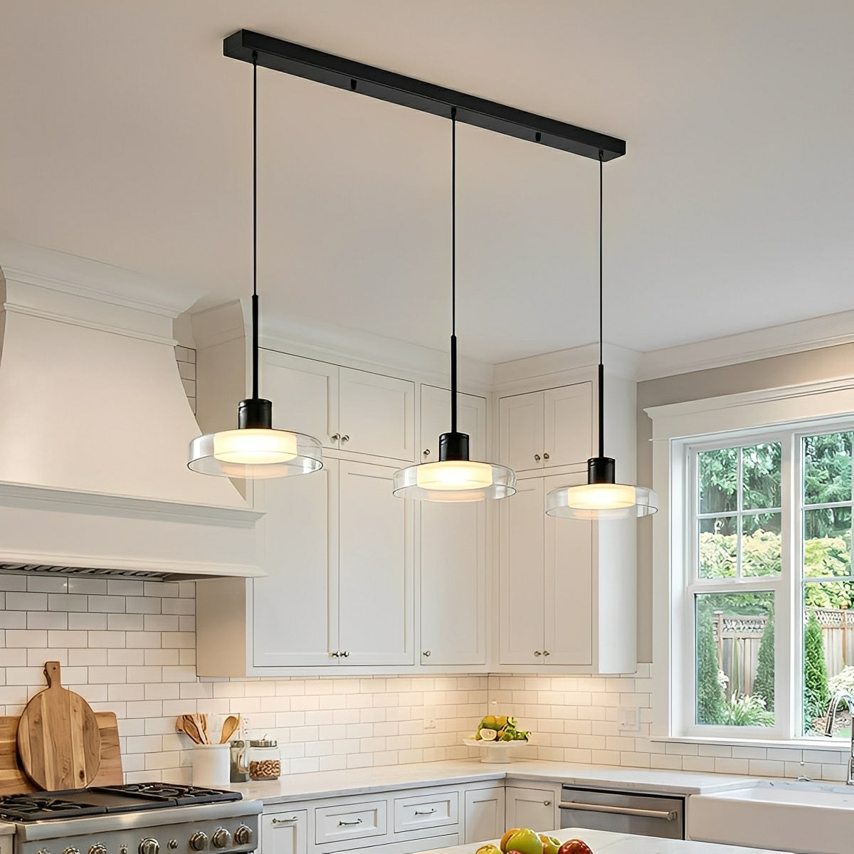 Suspension LED verre aluminium noir ronde Cuisine Salon Chambre Dimmable Suspension Table à manger Hall | Restfield