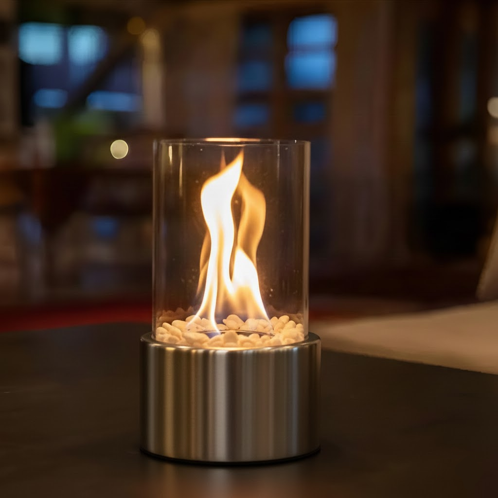 Tafelkachel op Bio-ethanol – Rookvrije Haard met Glazen Cilinder in Zwart, Wit of Zilver – Modern Design voor Binnen en Buiten | Sansoti