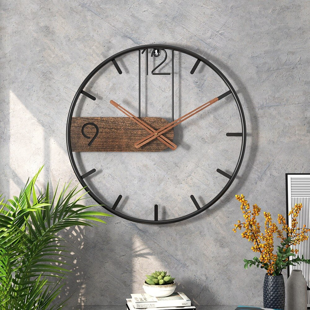 Wandklok Staal Walnoot 40cm Industrieel Modern Scandinavisch Design Huiskamer Kantoor Keuken Woonruimte Decoratie | Sansoti