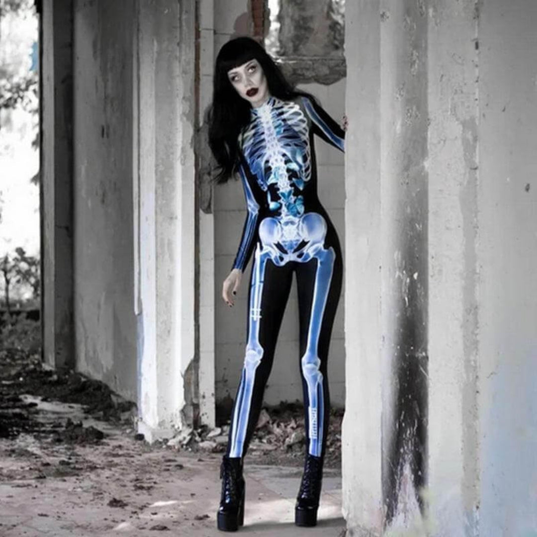 Skeleton Bodysuit with 3D Print for Halloween Cosplay Parties Stretch Black White Costume Carnival Dress-Up Outfit | Sansoti