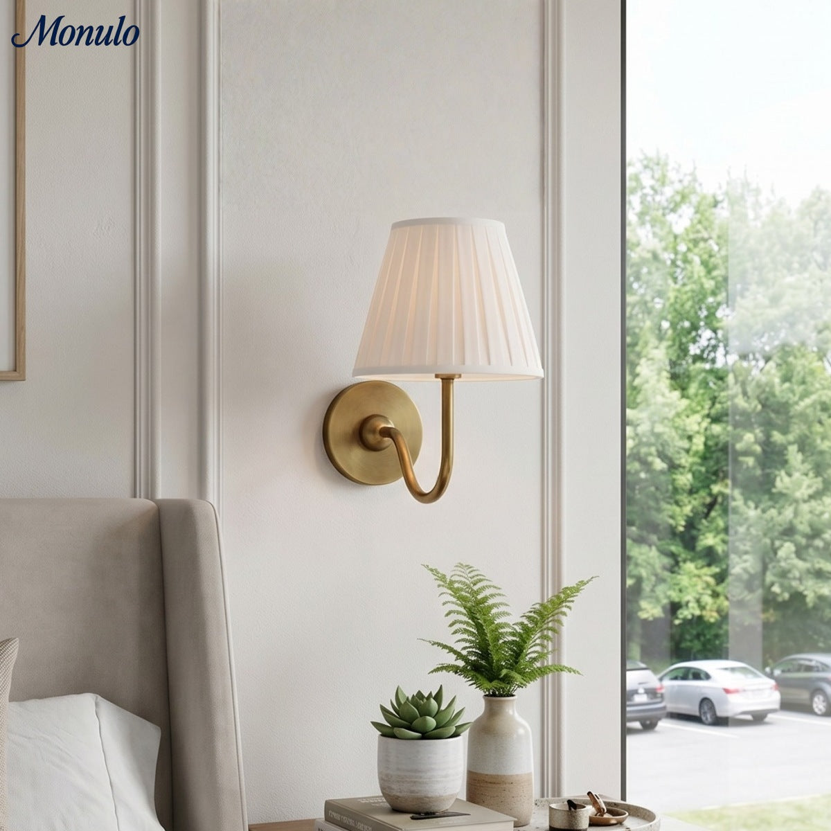 Wandlamp met Geplisseerde Stoffen Kap – Klassieke Verlichting voor Slaapkamer en Woonkamer | Sansoti