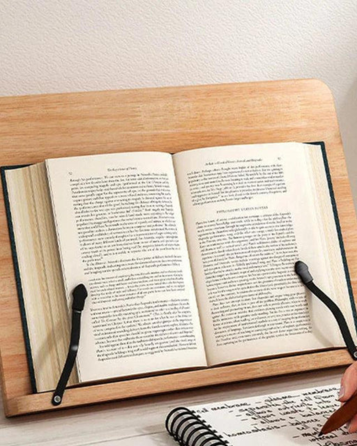 Verstelbare Boeken- en Tablethouder van Natuurlijk Hout met Metalen Paginavasthouders voor Lezen Studeren Koken | Sansoti