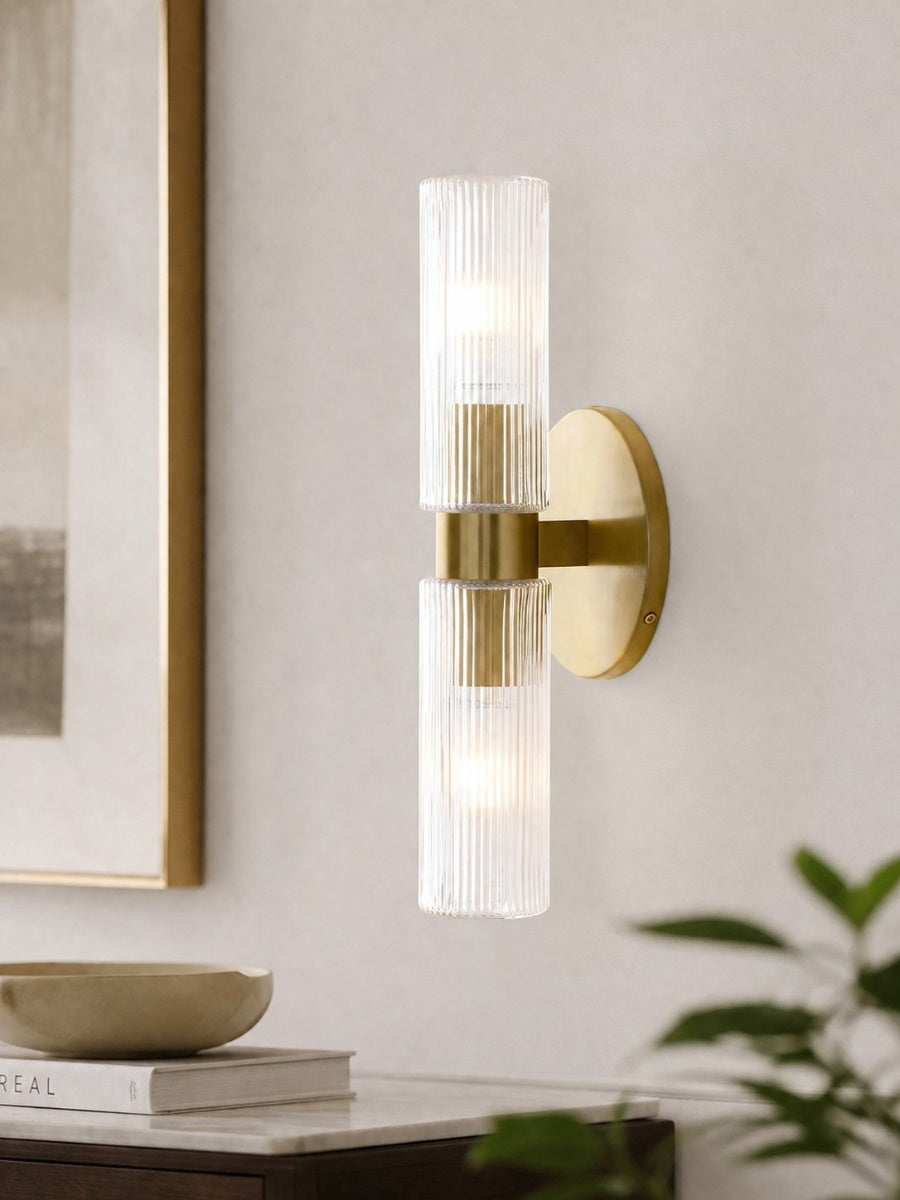 Wandlamp met dubbele geribbelde glazen buizen – hedendaagse wandverlichting voor hal en entree | Sansoti