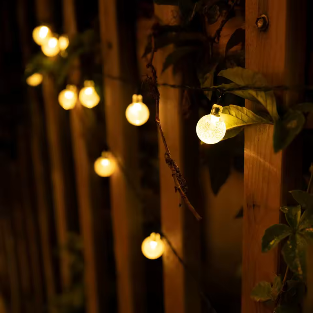 Solar-Powered String Lights with Crystal LED Bulbs Outdoor Garden Lighting Warm White Waterproof Ambient Lighting 5-22m | Sansoti