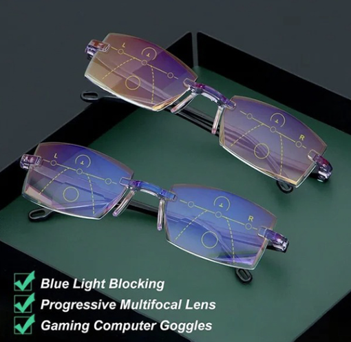 Multifocale Leesbril met Blaulichtfilter – Progressieve Gleitsichtbril – Randloos Ultralight Design voor Computer en Lezen | Sansoti