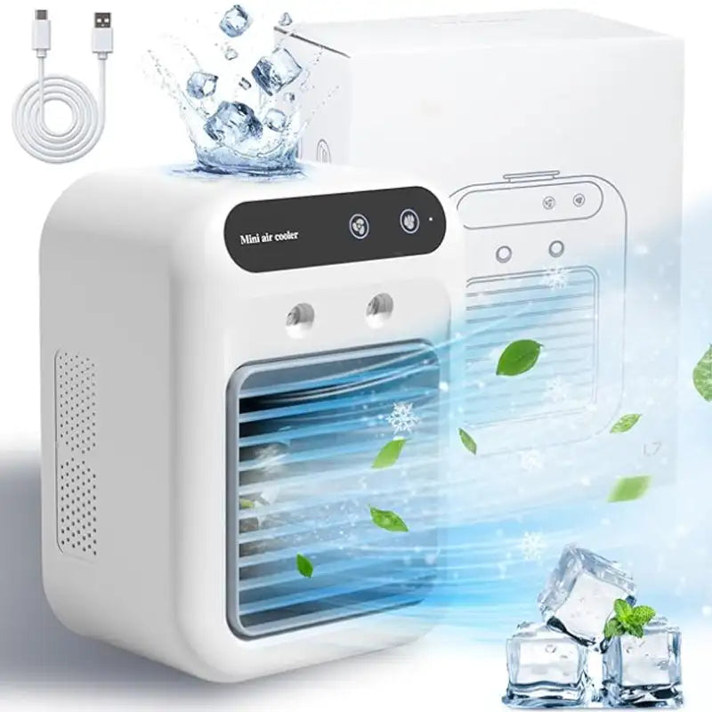Draagbare USB-luchtkoeler met vernevelaar van 500ml, tafelventilator met twee snelheden, oplaadbaar, voor kantoor en airconditioning | Sansoti