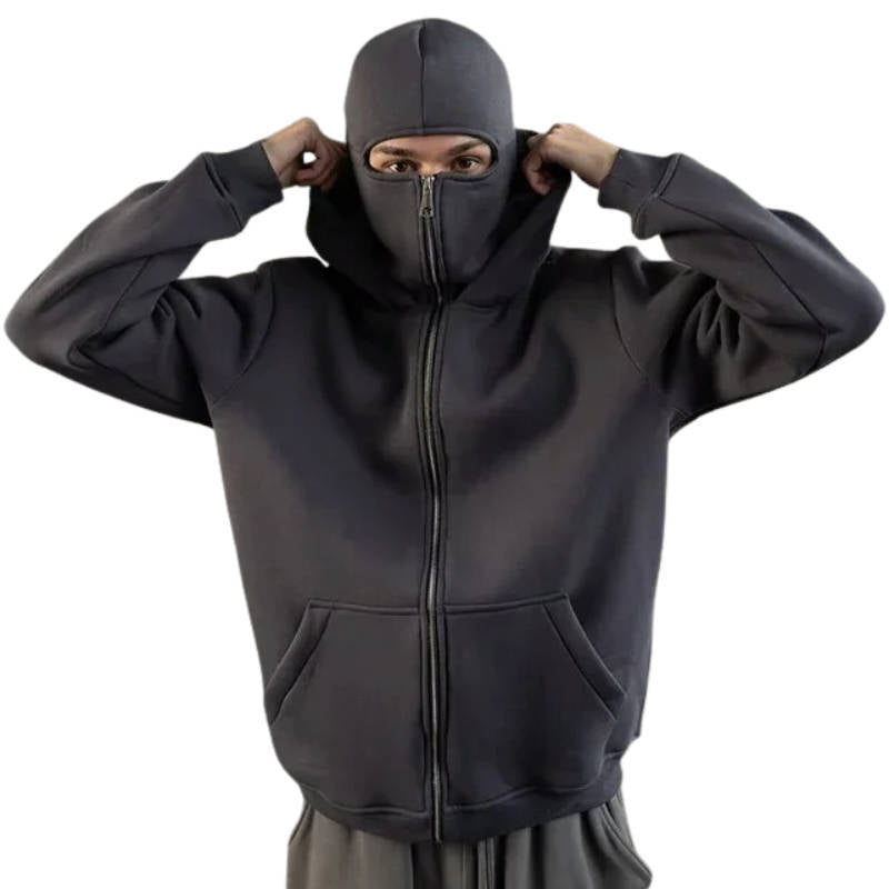 Balaclava Hoodie with Integrated Face Mask Double Hood Zip Closure Polyester Unisex Winter | Sansoti