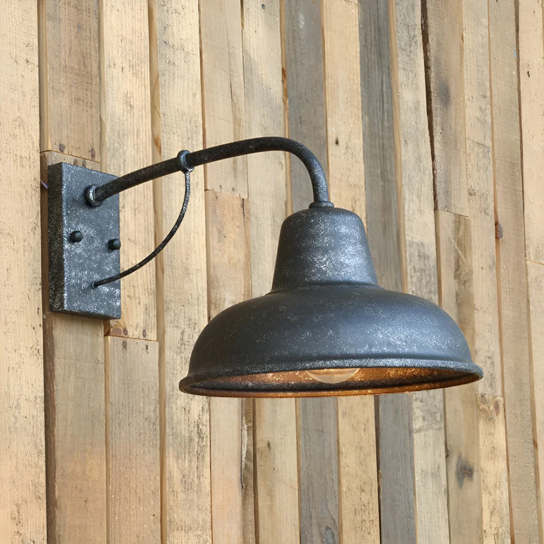 Industrielle Vintage-Außenwandleuchte aus Metall, wetterfest, schwarz-silbern, E26, Garten-, Terrassen- und Balkonbeleuchtung | Sansoti