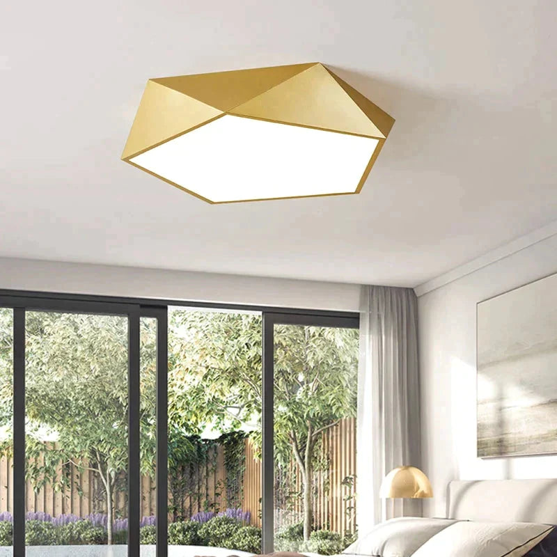 Geometrische goldene Deckenleuchte mit Dimmfunktion, Fernbedienung, LED, modernes Design, Wohnzimmer, Schlafzimmer | Sansoti