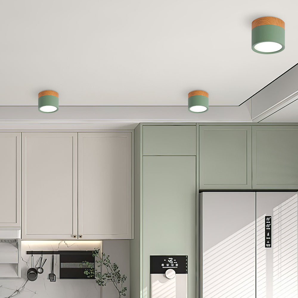 Cylinder kleine Deckenleuchte LED Holz modern Decke Flur Wohnzimmer kompakt Design | Restfield