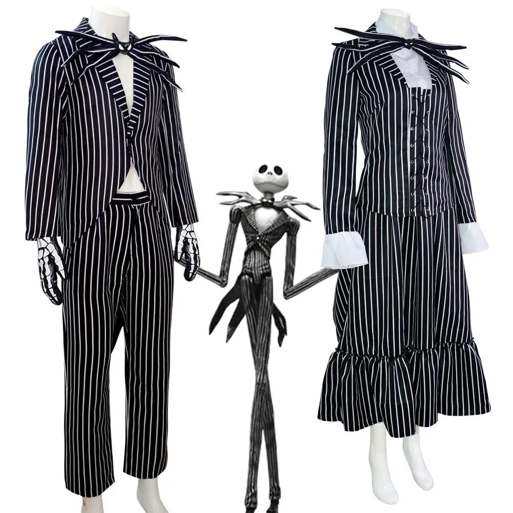 Striped Skeleton Costume with Mask Black-White Halloween Costume Carnival Party Dress-Up Clothing for Children | Sansoti
