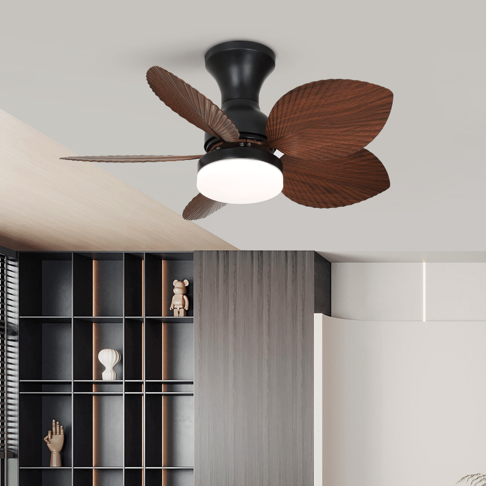 Plafondventilator met verlichting Florence in vintage houtlook — design plafondventilator met lamp, 6 snelheden, afstandsbediening, E27 of LED, geschikt voor woonkamer slaapkamer | Sansoti